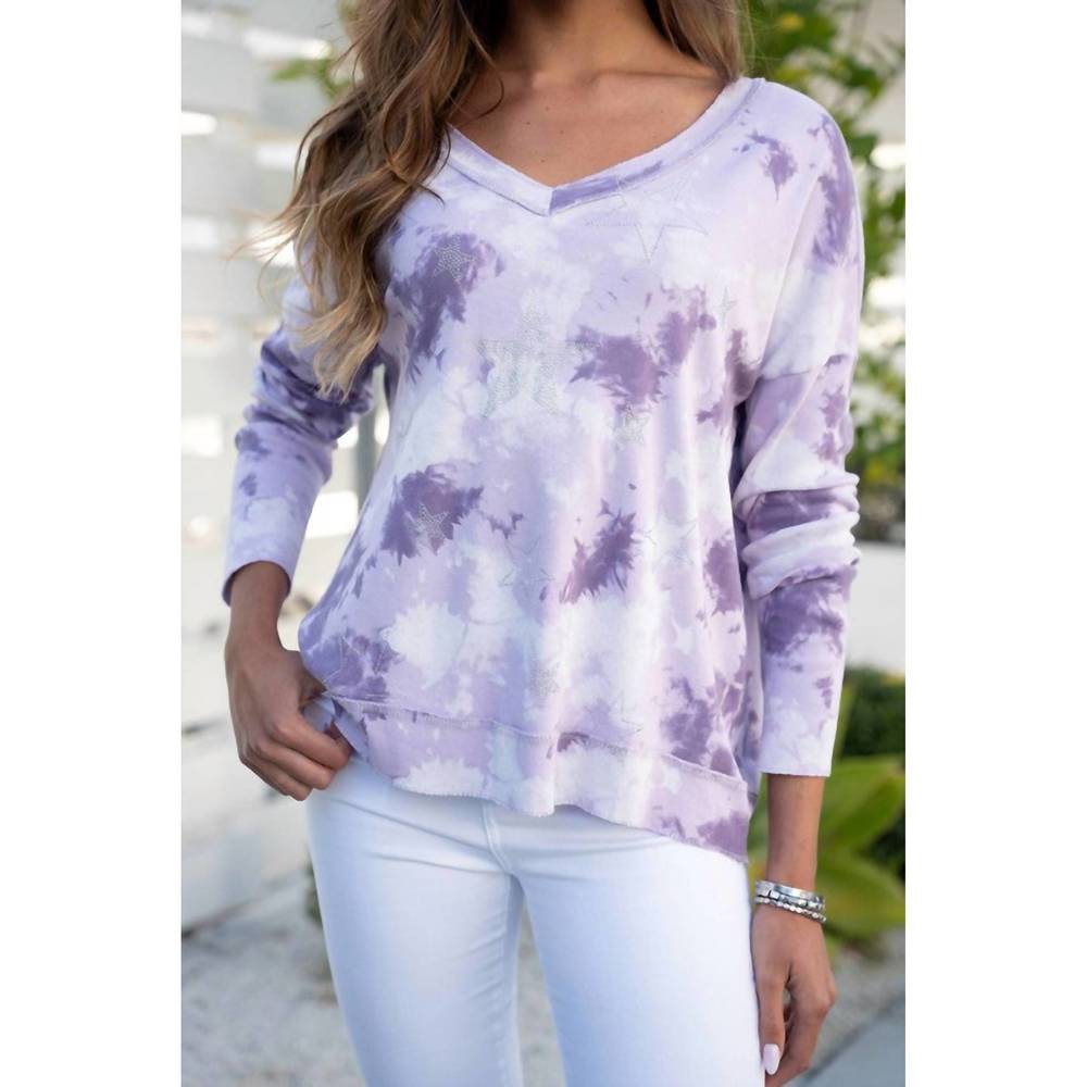 NEW VENTI6 tie dye crystal star top in white/ purple